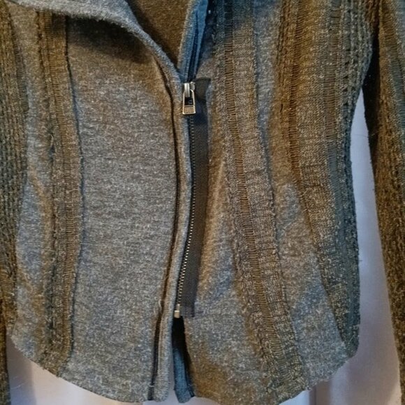 MISS ME Designer Cardigan Sweater women XS Gray Green Brown Crochet & knit ZipUp - Picture 5 of 10